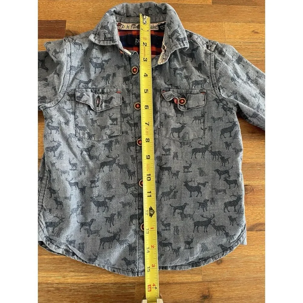 Ted Baker Baby Boys 2T Blue Denim Button‎ Up Shirt Dressy Woodland Deer Dogs